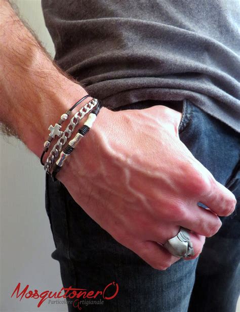 bracciale uomo cuoio e argento